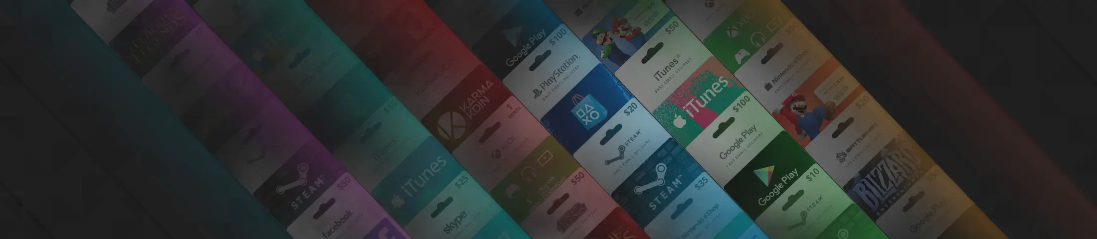 A banner image of various gift cards offered at The Card Closet